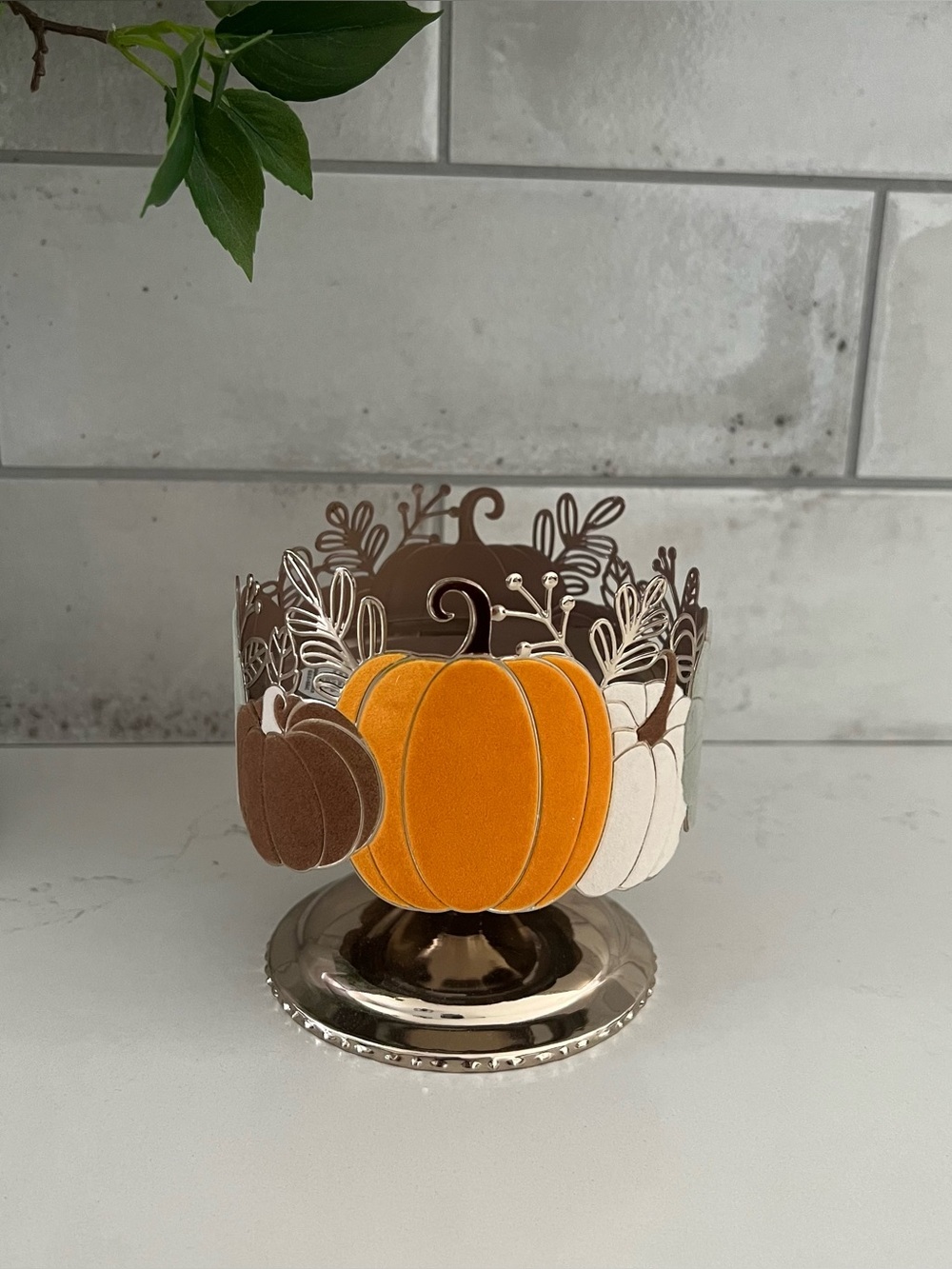 BATH & BODY WORKS NWT Pumpkin Neutral 3 Wick Candle Holder 2024 Fall Autumn